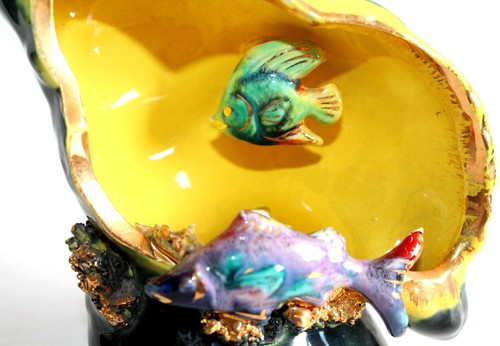 VALLAURIS JOLI VEILLEUSE LAMPE COQUILLAGE BULOT POISSON CORAIL CERAMIQUE EMAILLÉ - Imagen 2 de 13