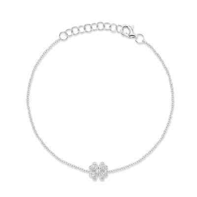 14K Weißgold Kleeblatt Diamant Armband 0,05CT natürlicher Rundschliff