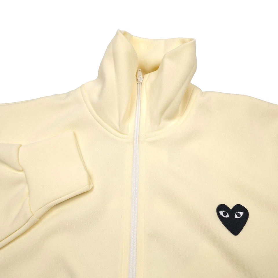 $276 Comme Des Garcons PLAY Ivory Full Zip Mock Neck Sweatshirt Mens Medium - Image 2 of 4