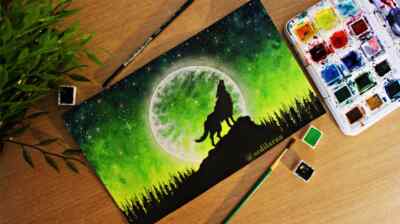 Hollow Howls - Glowy Green Nightsky Howling Wolf - Signed Fine Art Print