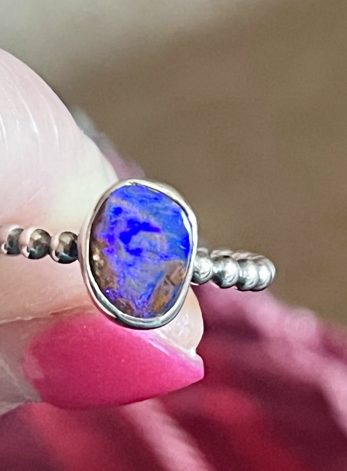 Australian Solid Boulder Opal Bezel Set Ring - Si… - image 3