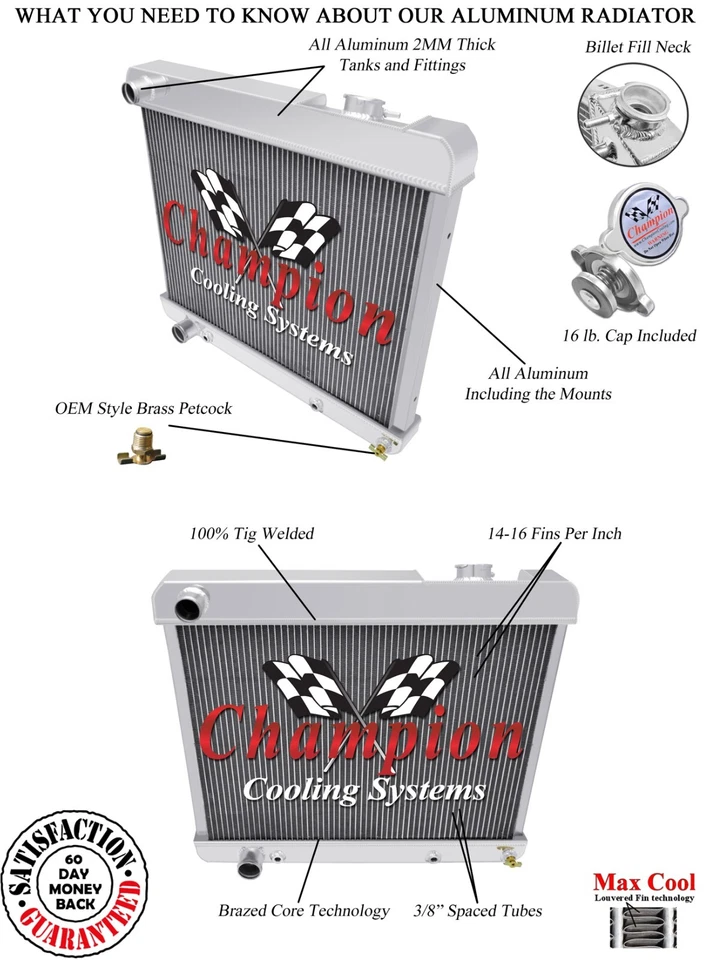 Champion Cooling Systems EC2284 All Aluminum Two Row Radiator - Image 3 of 4