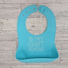 Bella Tunno Tots "Baby Got Snacks" Silicone Bib Waterproof Adjustable Teal Unise