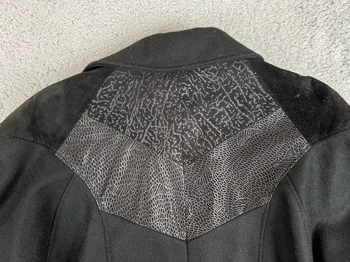 Vintage TRENDZ Jacket Womens 9/10 Wool Leather Pea Coat Animal Print Mob Wife - Picture 15 of 15