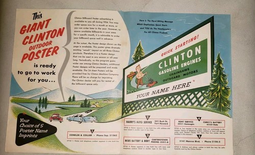 Vintage Clinton Gas Engine - Motors 1954 Dealer Billboard Poster Advertising - Picture 2 of 8