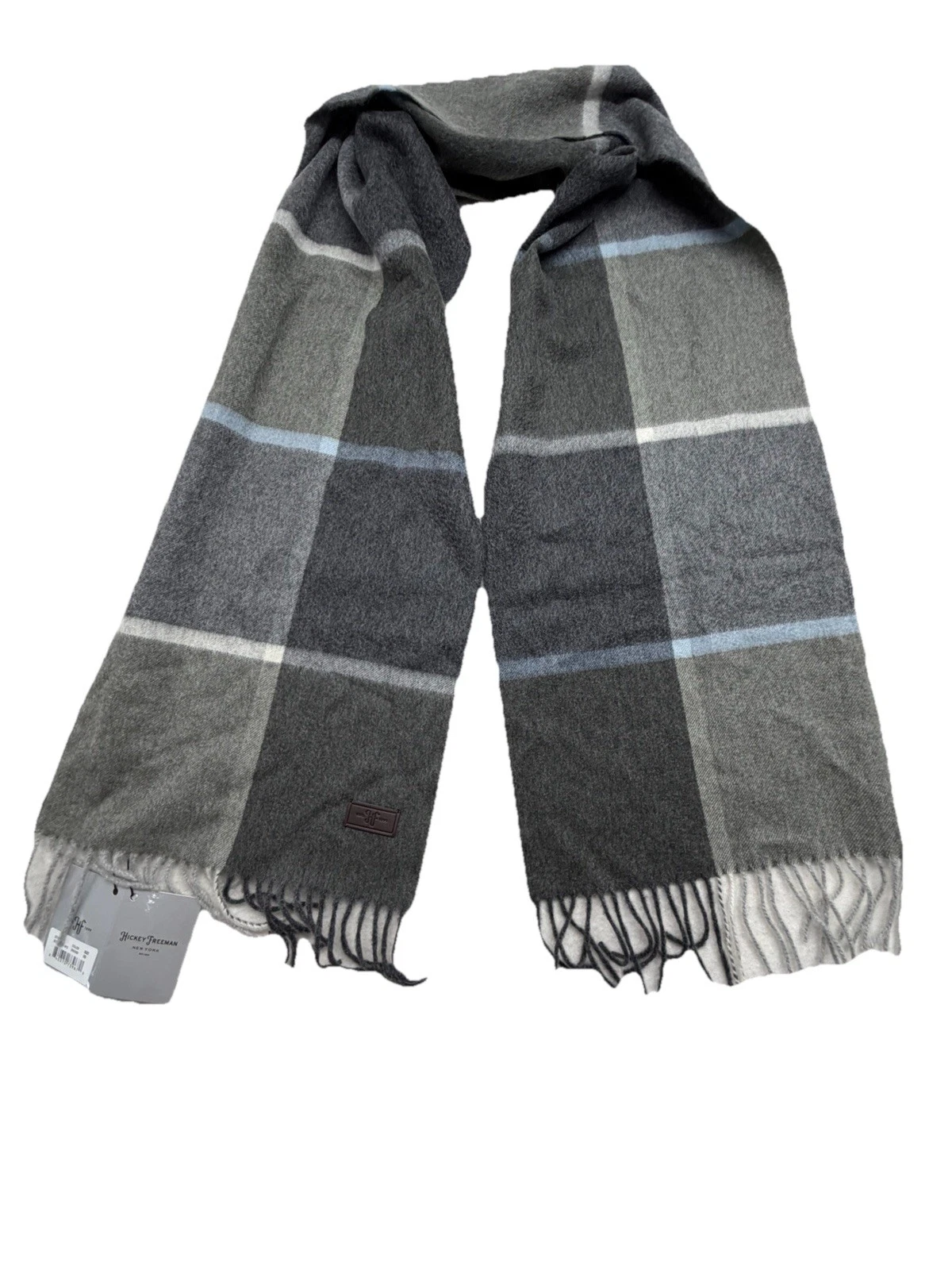 Hickey Freeman Mens 100% Cashmere Scarf Gray Plaid Check New With Tags