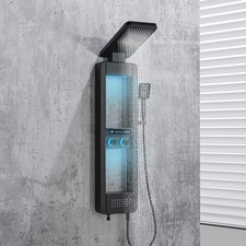 ELLO ALLO LED Shower Panel Tower System with Shelf, Rainfall Shower Head and Rai