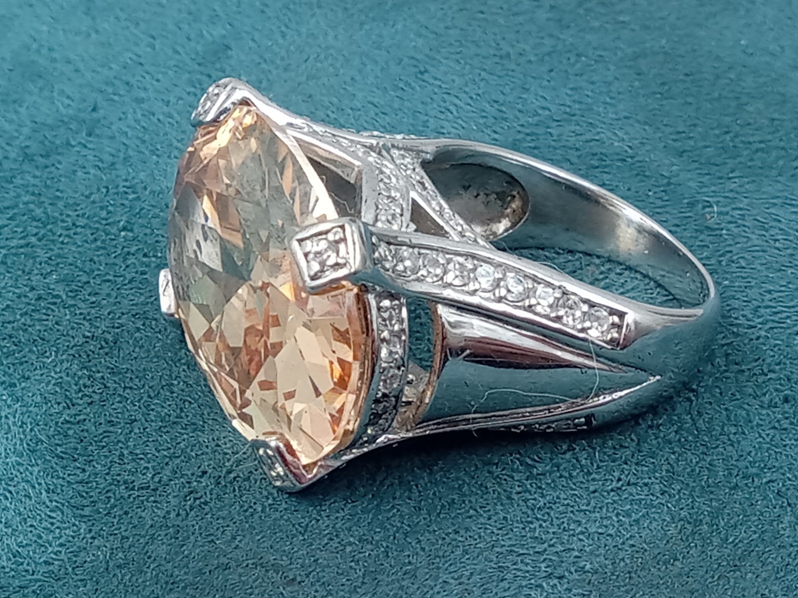 Statement Sterling Silver Ring w. Large Champagne… - image 4