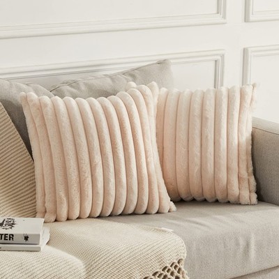 Set of 2 Double Sided Plush Velvet Pillowcases Soft Artificial Fur Pillow B...