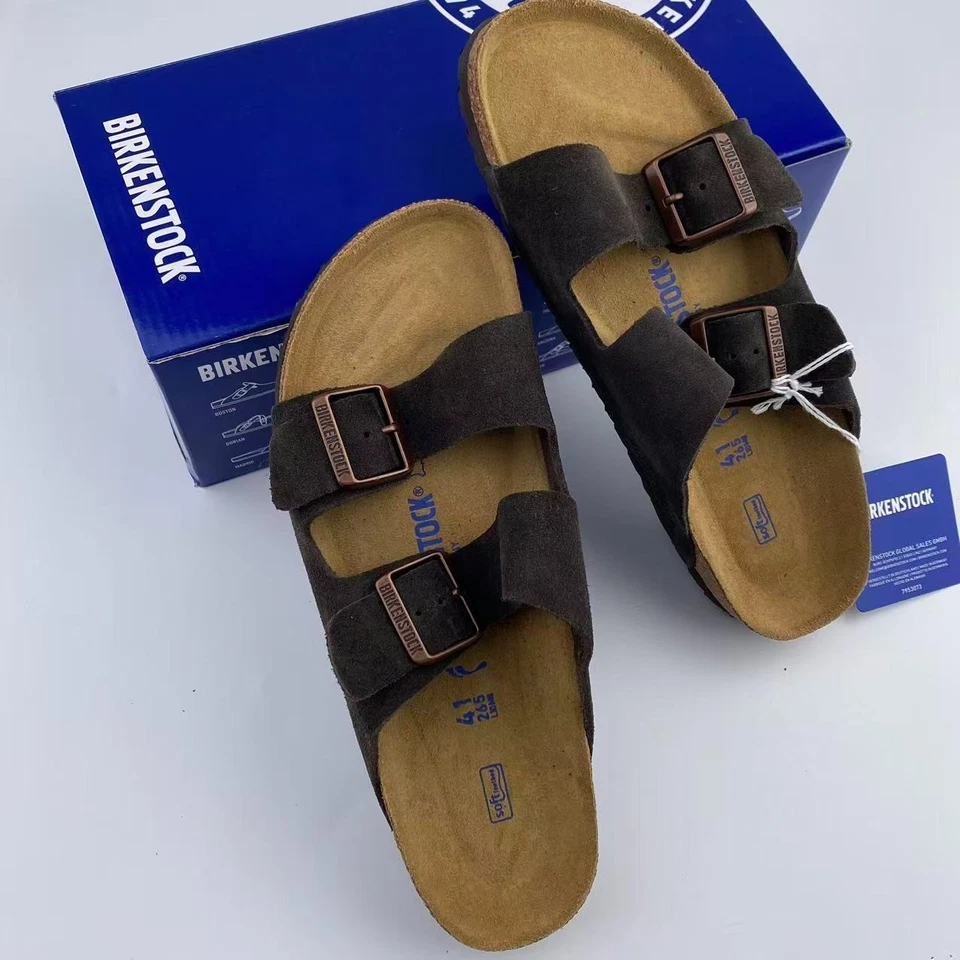 Nuevas Sandalias Birkenstock Arizona Mocha Gamuza Plantilla Suave Para Hombre Mujer EU 37-45 Foto 3 de 4