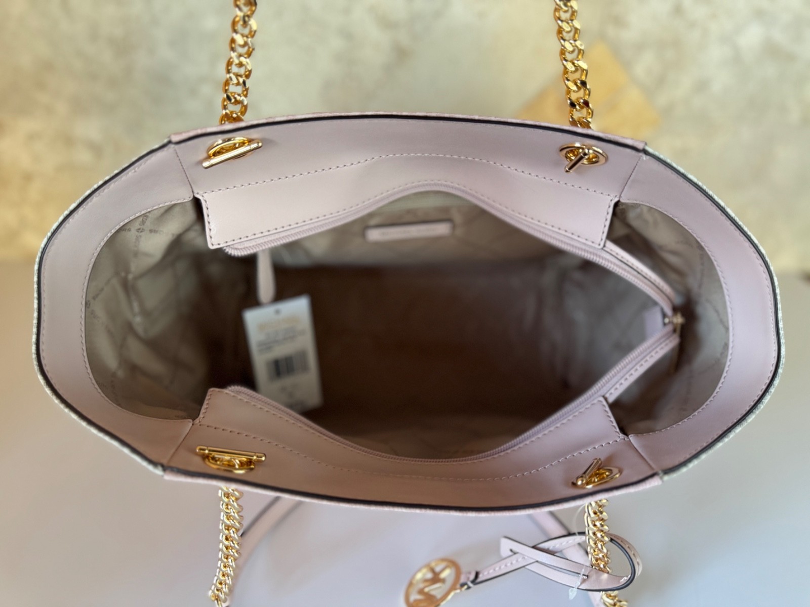 Michael Kors Jet Set Travel LG Shoulder Chain Tote Bag MK Color-Block Pink thumbnail 9