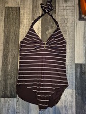 Next Size 16 Purple Stripe Halterneck Swimming Costume 225/118/v 