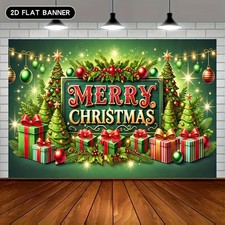 2D Flat, 8x6ft Christmas Merry Christmas Banner - Festive Holiday Decoration wit