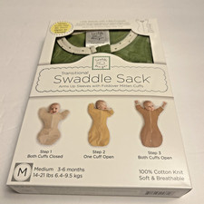 SwaddleDesigns Transitional Swaddle Sack Heather Green w/Polka Dot Trim Sz 3-6mo