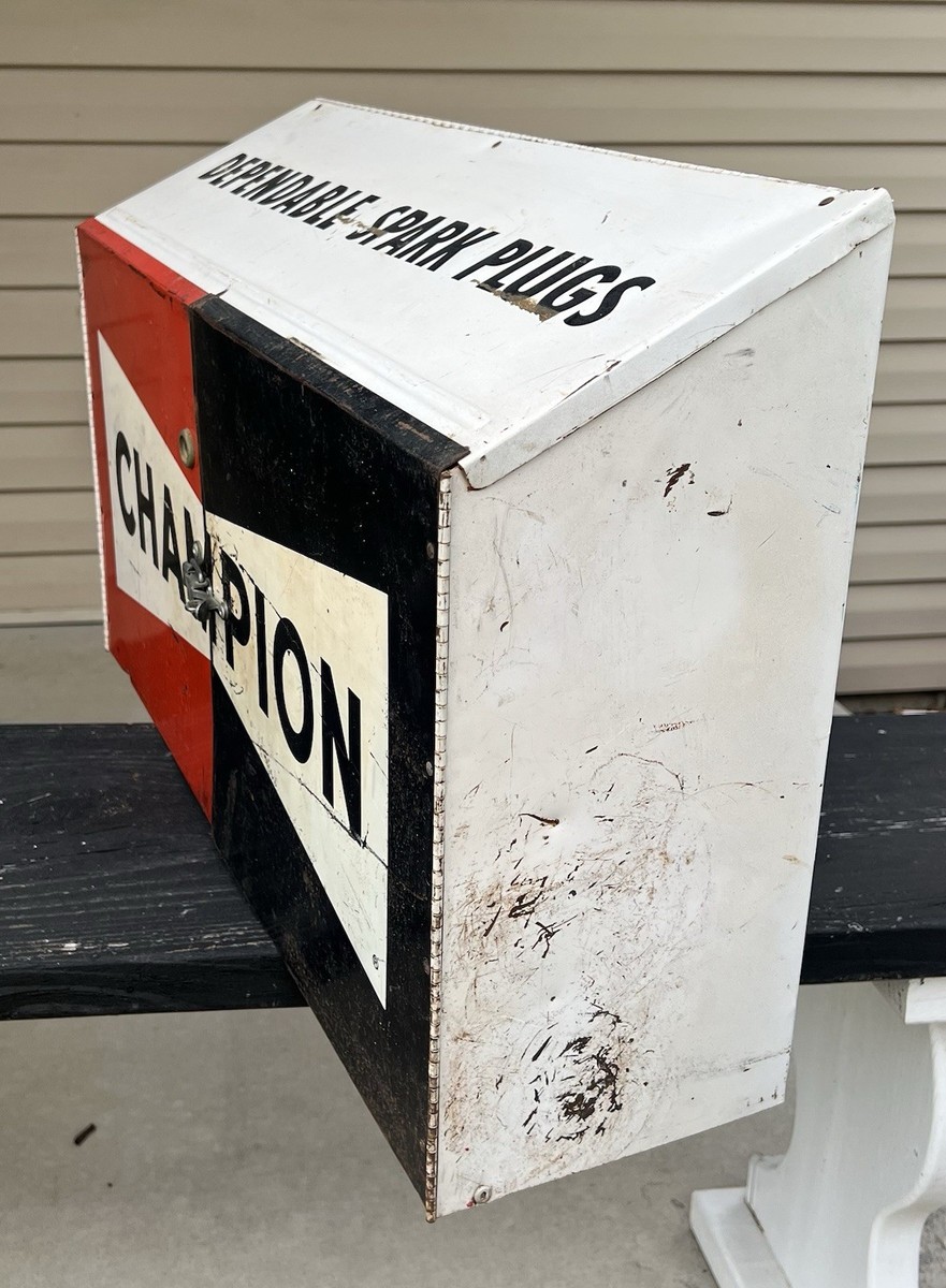 Vintage Champion Spark Plugs Service Station Metal Cabinet Gas Oil