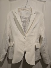 White Women's Long-Sleeve Button Blazer Jacket Large