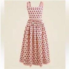 J Crew Apron Midi Dress 8 Red Block Print Foral NWT CK832 J.Crew Boho Western