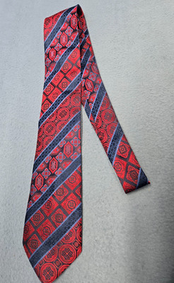 Bruno Piattelli  red blue 100% silk tie geometric stripes Fancy