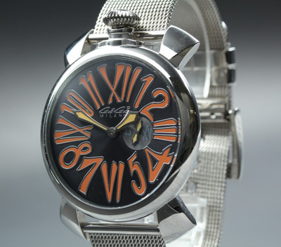 ''NEAR MINT'' GaGa MILANO Manuale 46 5080 Black Orange Men Quartz Watch From Japan