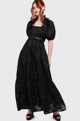 Killstar Dead Of Night Maxi Dress Womens Square Neck Puff Sleeve Goth