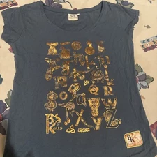 Book Of Kells Foil Celtic Knot Alphabet Ladies T-Shirt Medium