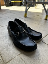 GUCCI MENS BLACK LEATHER HORSEBIT LOAFERS 8 D