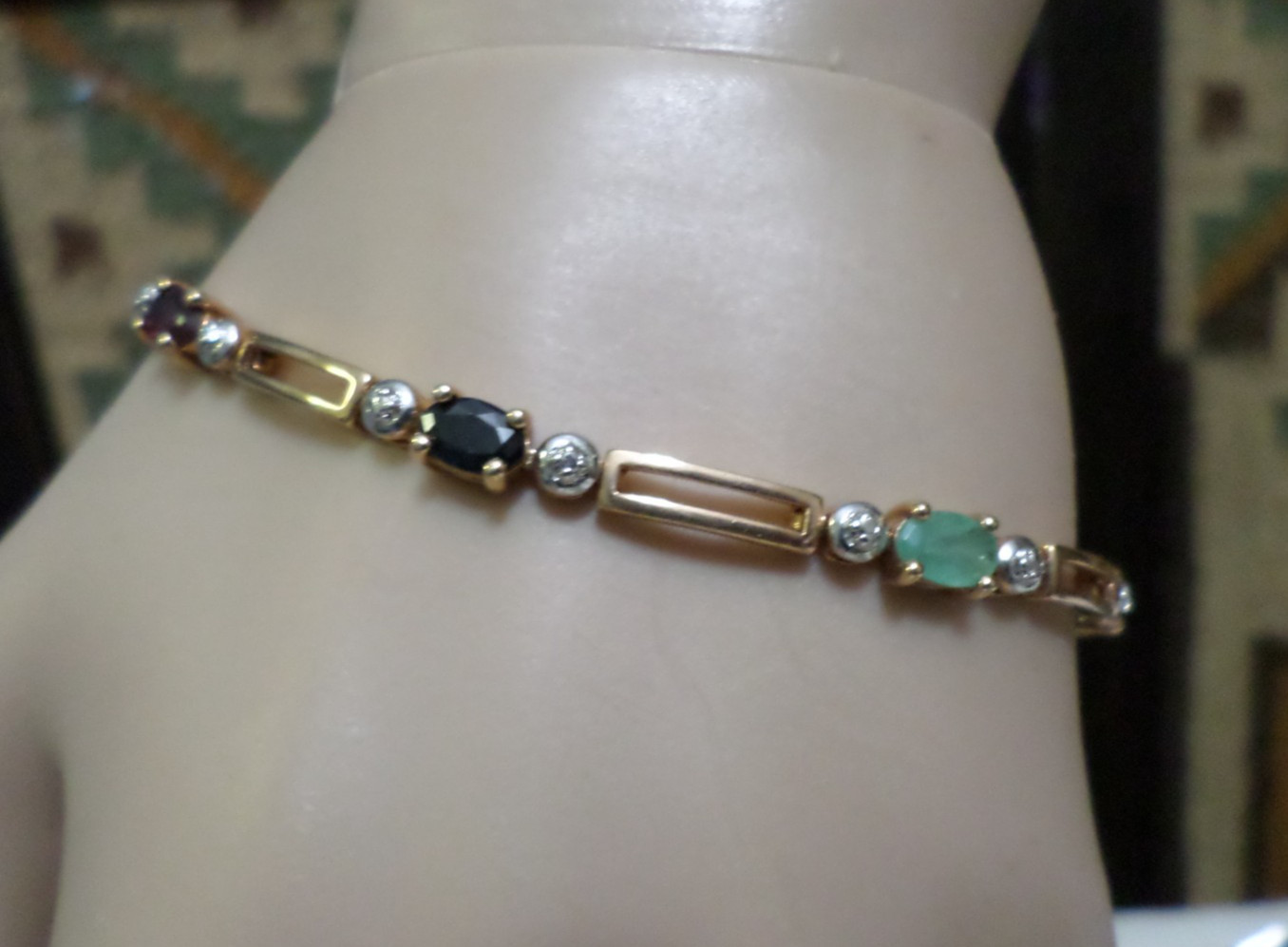 Sterling Silver Gold Over Emerald Ruby Sapphire T… - image 1