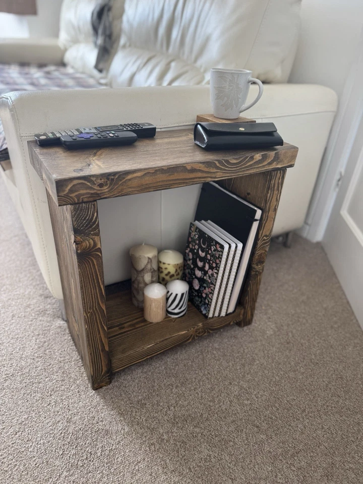 Rustic sofa side table Chunky Handmade solid Book Bedside table Plant shelf 75CM - Image 3 of 4