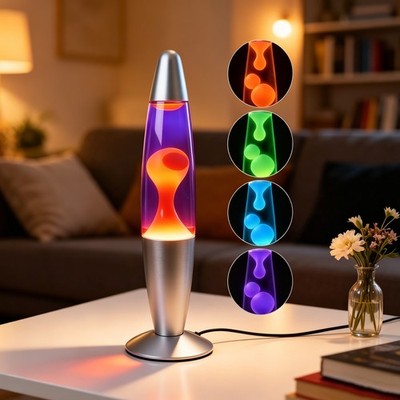 16-Inch Silver Base Lava Lamp with Yellow Wax in Purple Liquid