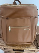 Fawn Design Brown Faux Leather Diaper Bag Backpack w/ Changing Pad, Pockets