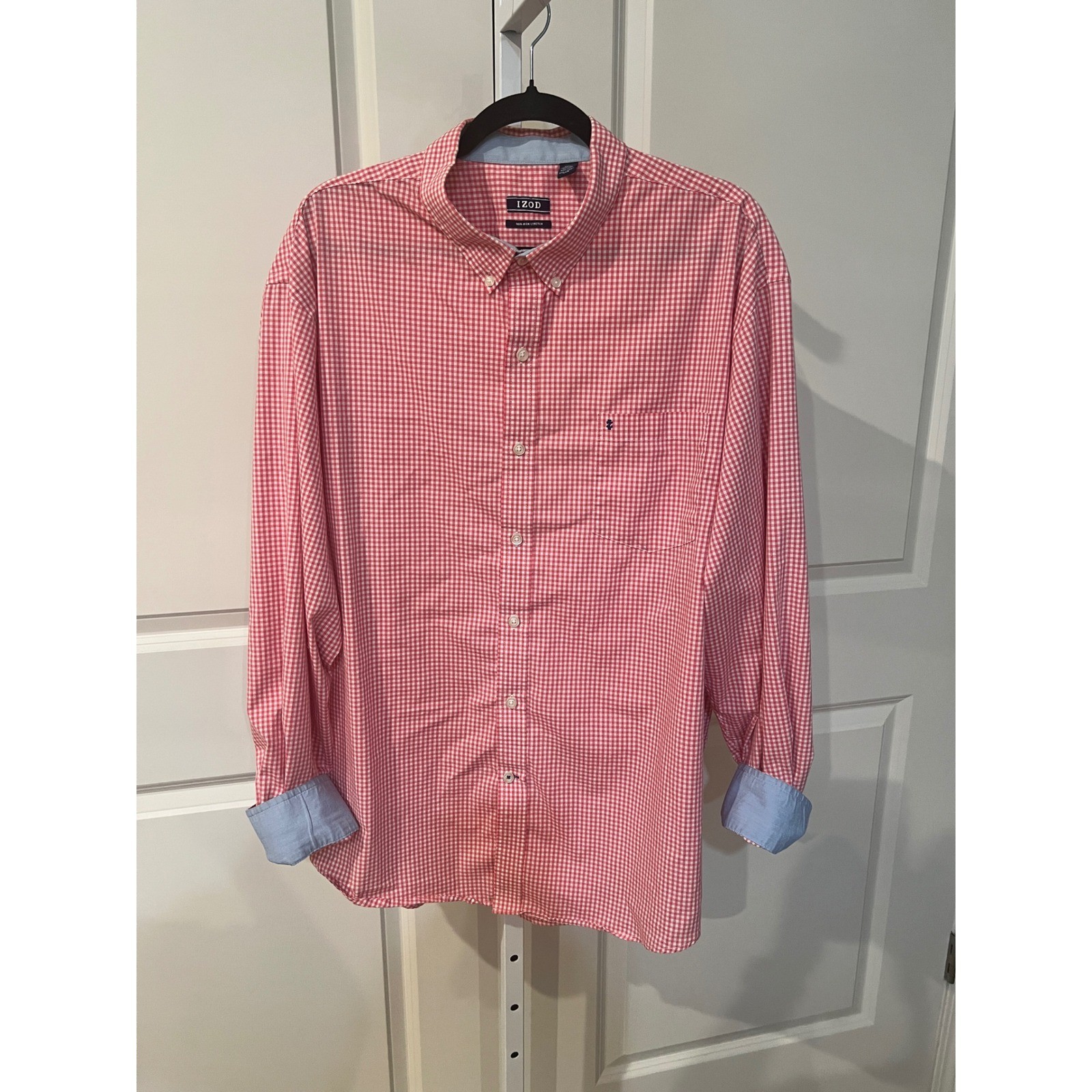 IZOD Mens XXL Red Gingham Check Long Sleeve Non-Iron Stretch Button Down Shirt