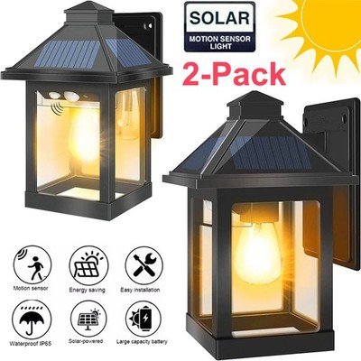 2x Retro Solar Wandleuchte Led Außen Lampe Wand-Strahler mit Bewegungsmelder De,