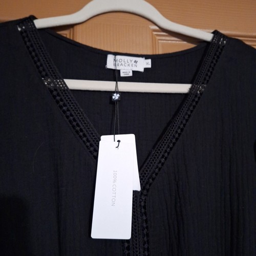New Molly Bracken Black Sundress Cotton Sleeveless Dress Women's Size XL V-Neck - Picture 4 of 8