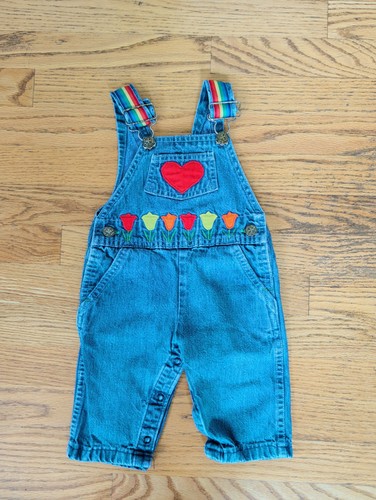 RARE Vintage OshKosh Denim Overalls Vestbak Rainbow USA MADE Baby 6 Mo - M74