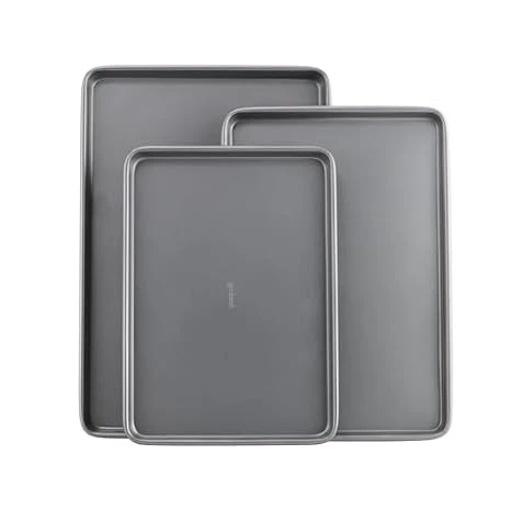 GoodCook Nonstick Baking Sheet Set, 3-Piece Carbon Steel Cookie Sheet Set, Gray