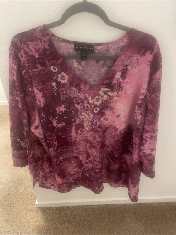 Beautiful Susan Graver Burgundy And Pink XL Top