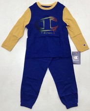Champion Little Boys 2 Piece Long Sleeve Shirt And Pants Outfit In Blue Size 4