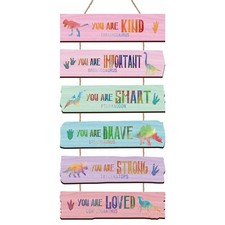 Set of 6 Dinosaur Wall Art Decors Rustic Wooden Motivational Wall Hanging Pla...