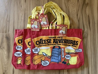 3 Trader Joe's Bag Tote Canvas NEW Cheese Adventures Shopping Heavy Duty & Large