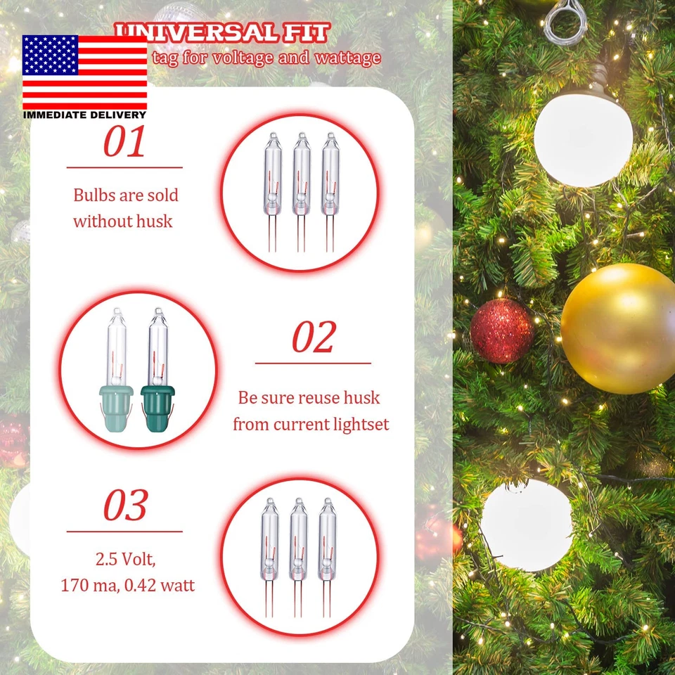 100 Pcs Mini Christmas 2.5 Volt Replacement Light Bulbs for Christmas Trees Deco - Image 4 of 4