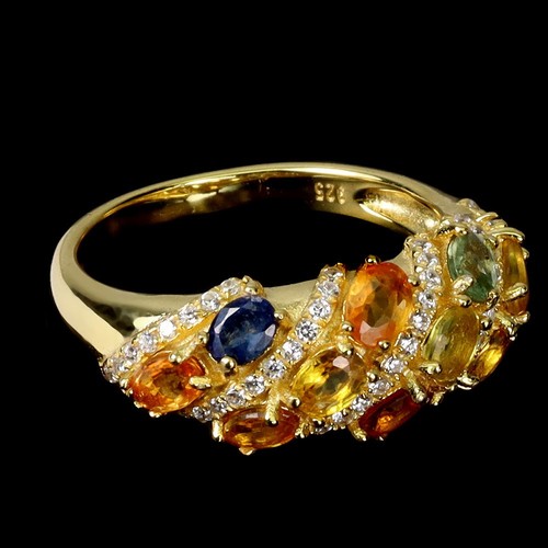 Anello in argento sterling 925 zaffiro ovale pietra preziosa naturale gioiello misura 7,5 - Foto 3 di 14