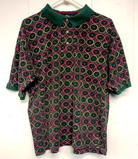 Vintage Jantzen Short Sleeve Polo Artsy Pink, Gold  Green Pattern Large