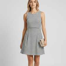 J.Crew XS Black White Striped Dress Preppy Retro Chic Artsy Modern Professional