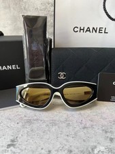 CHANEL SUNGLASSES BLACK WHITE FRAME 100 AUTHENTIC CLASSIC 6056 CAT EYE SHIELD