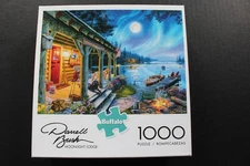 Moonlight Lodge, Darrell Bush, Cabin Lake Dogs, 1000 Piece Jigsaw Puzzle Buffalo