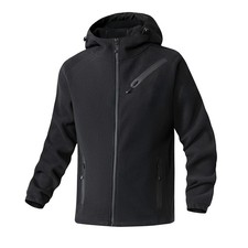 Mens Fleece Jacket Full Zip With Hood Pockets Warm Lightweight Winter Jacket  