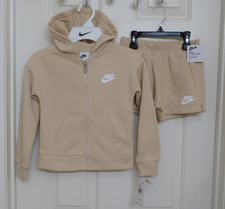NWT 2pc Nike Sand Hooded Zip Front Sweatshirt  Shorts Set sz 5 6 or 6X