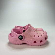 Crocs Classic Glitter Clogs Pink Sparkle Slip-On Comfort Shoes 206992 Kid Size 8
