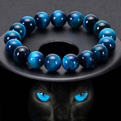 Dreifach Schutz Edelstein Armband Himmelblau Tigerauge Glänzender Stein 8 mm