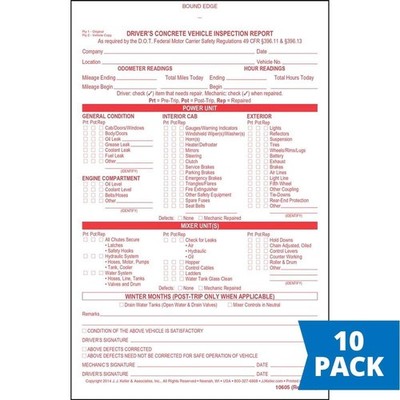 J. J. Keller Driver's Concrete Vehicle Inspection Report 10-pk., 2-Ply